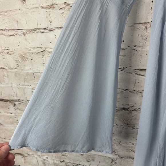 Anthropologie Ghost London Belled Gray Blue Peasant Boho Dress Tie Button Small - Picture 8 of 10